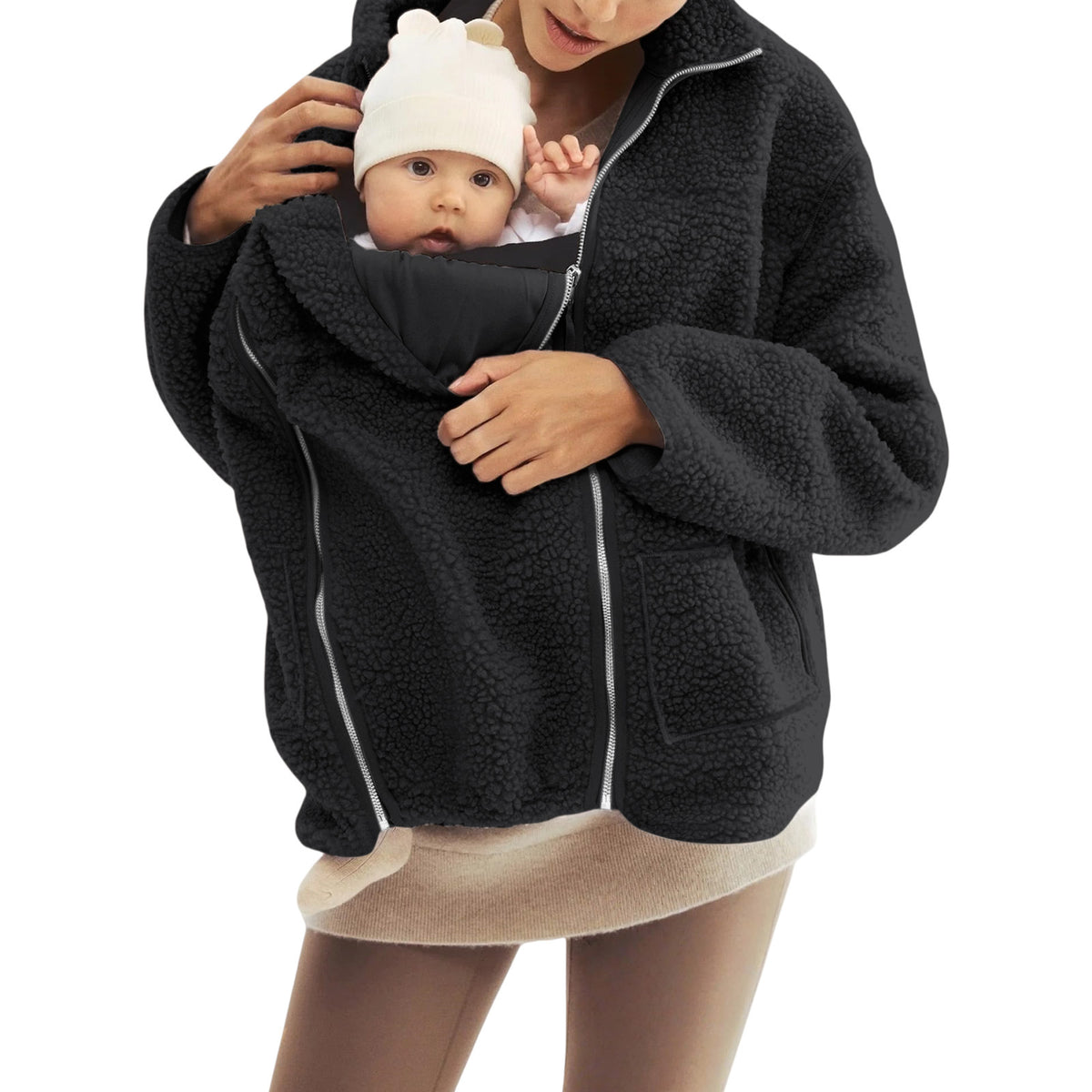 Fleece High Neck Relaxed Fit Women's Coat