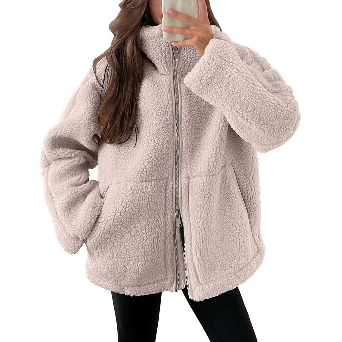 Fleece High Neck Relaxed Fit Women's Coat