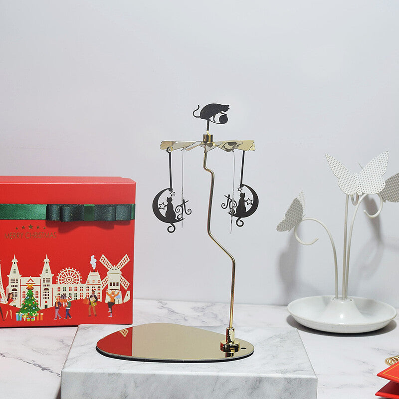 Carousel Candle Spinner Holder, Rotating Heat-Powered Candlestick with Tray