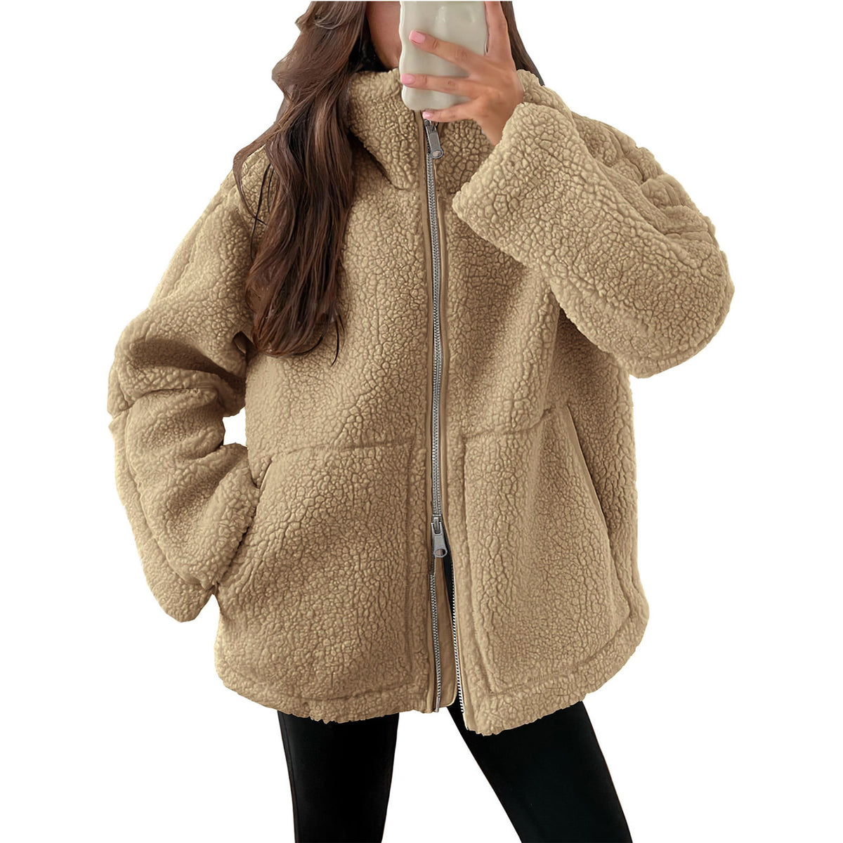 Fleece High Neck Relaxed Fit Women's Coat