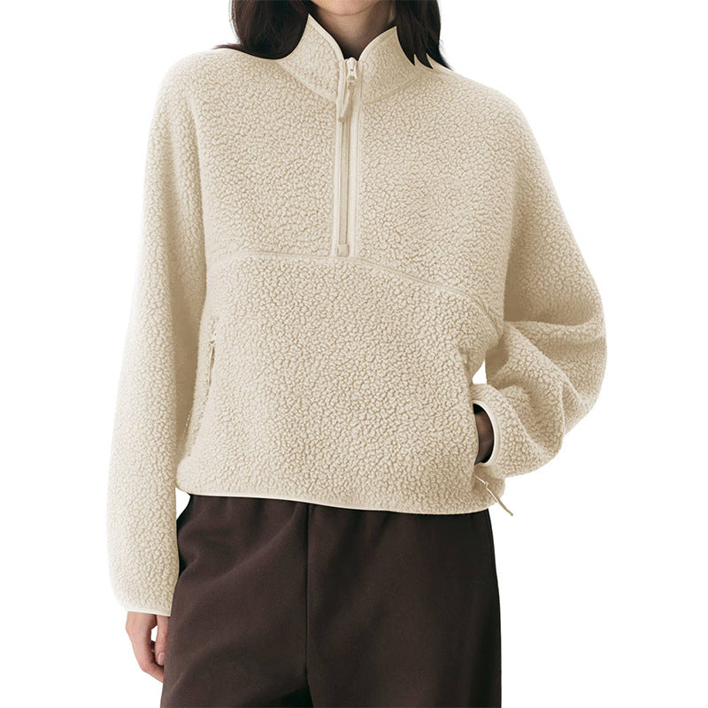 Solid Color Plush Casual Women's Sweatshirt
