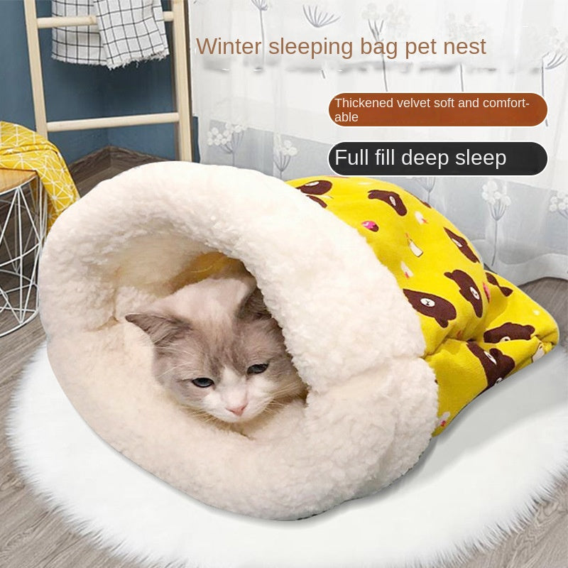Semi-Enclosed Winter Warm Pet Bed with Tunnel for Cats and Dogs