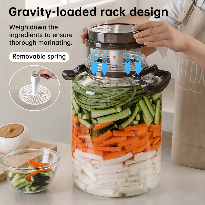 Large Pickling Jar with Airtight Lid, Leak-Proof Food Grade Storage Jar with Handle