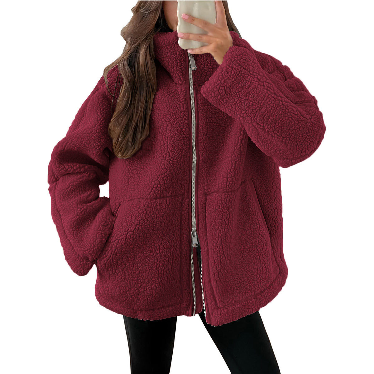 Fleece High Neck Relaxed Fit Women's Coat