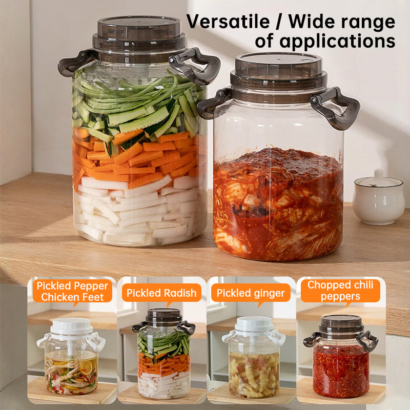 Large Pickling Jar with Airtight Lid, Leak-Proof Food Grade Storage Jar with Handle