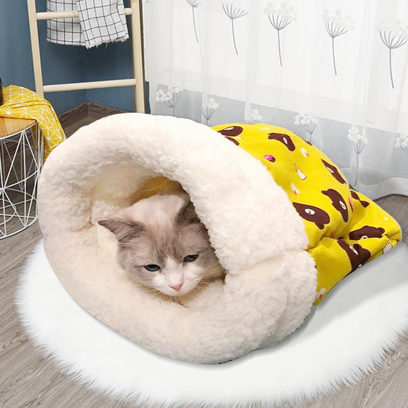 Semi-Enclosed Winter Warm Pet Bed with Tunnel for Cats and Dogs