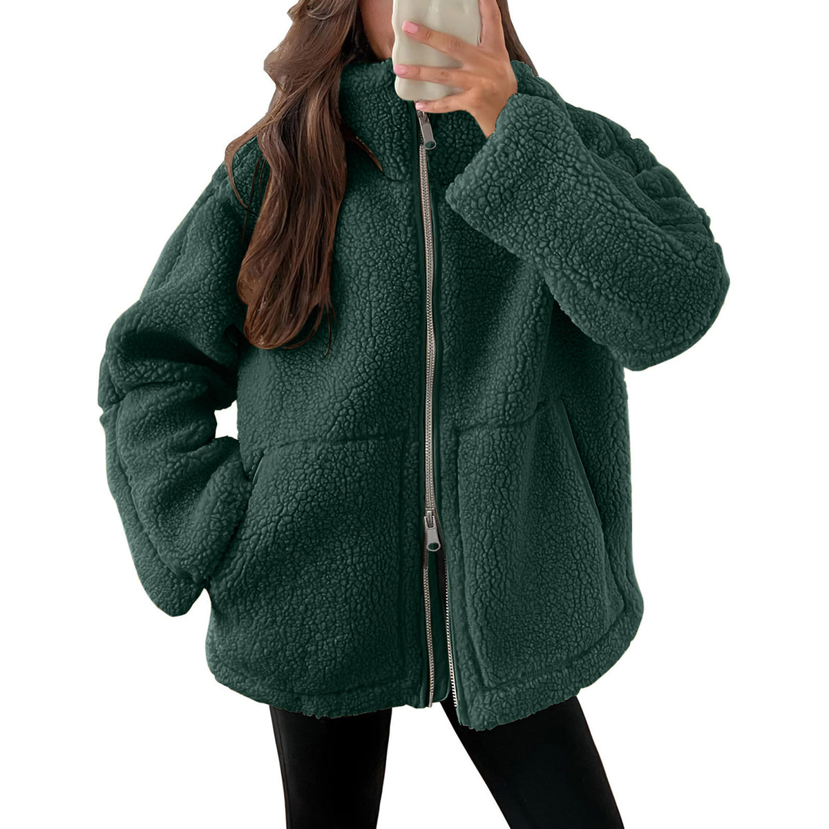 Fleece High Neck Relaxed Fit Women's Coat