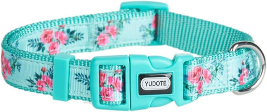 Floral Dog Collars Adjustable Nylon Collar with Quick Release Buckle for Female & Male Dogs, Green, Small